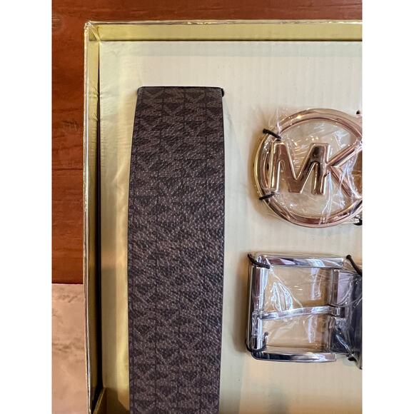 Michael Kors 4 in 1 Faux Leather Belt Set Brown Gold Silver - Picture 2 of 8